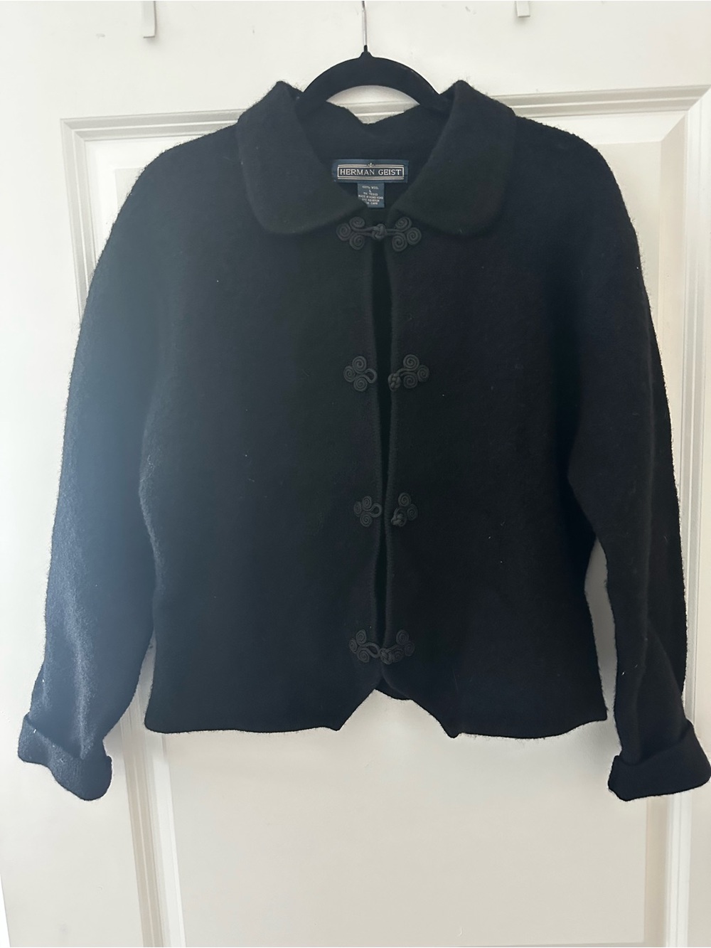 Black 100% Wool Pea Coat with Frog-Style Closures